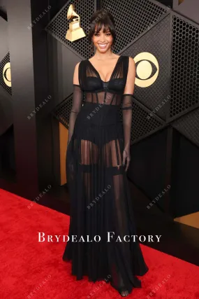 Ella Balinska Black Sheer 2024 Grammys Red Carpet Dress