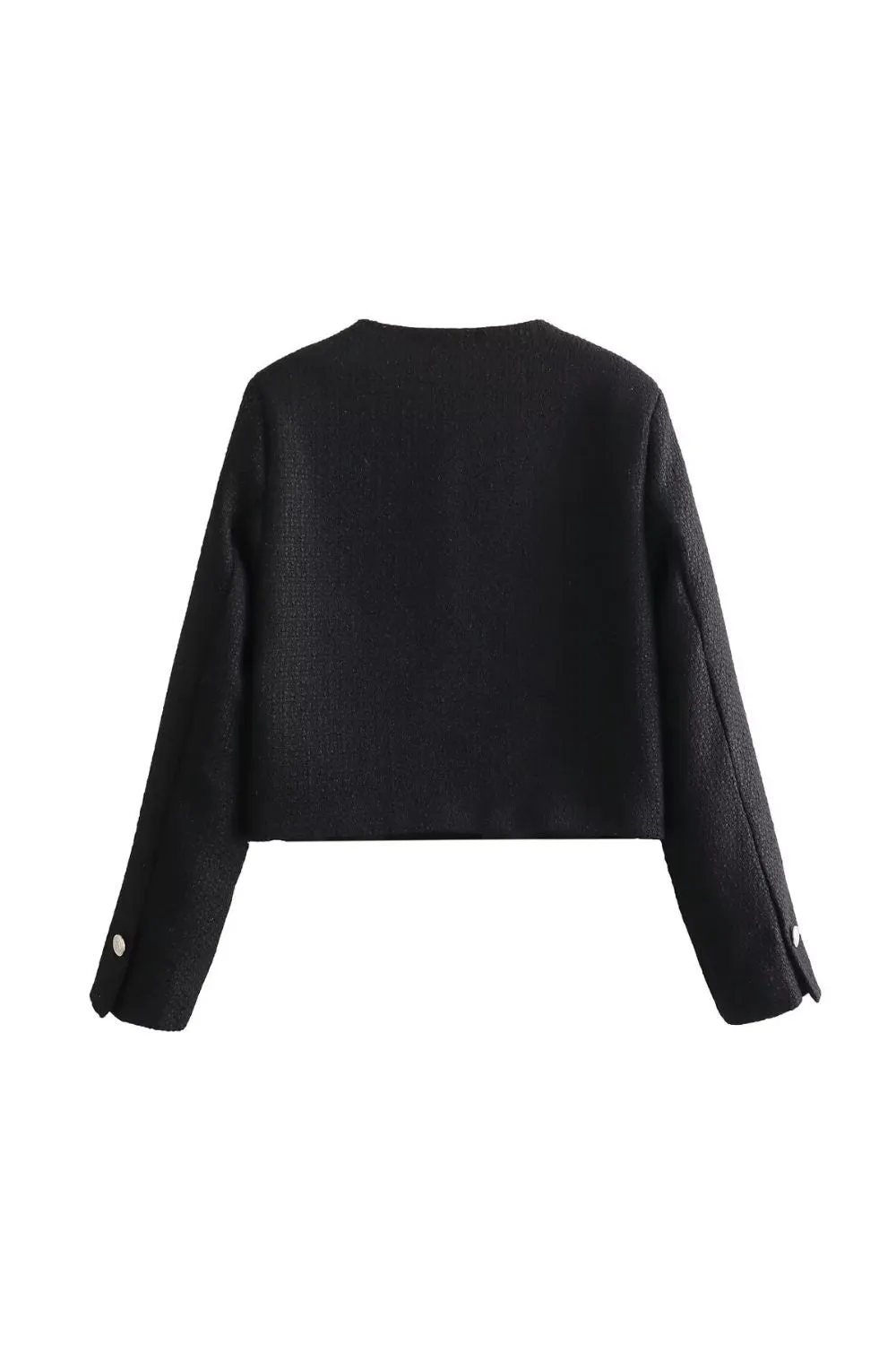 ' Brian' Textured Padded-Shoulder Round-Neck Jacket