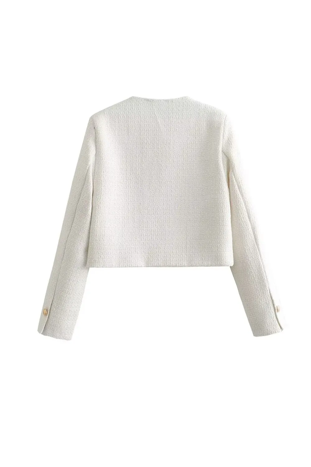 ' Brian' Textured Padded-Shoulder Round-Neck Jacket