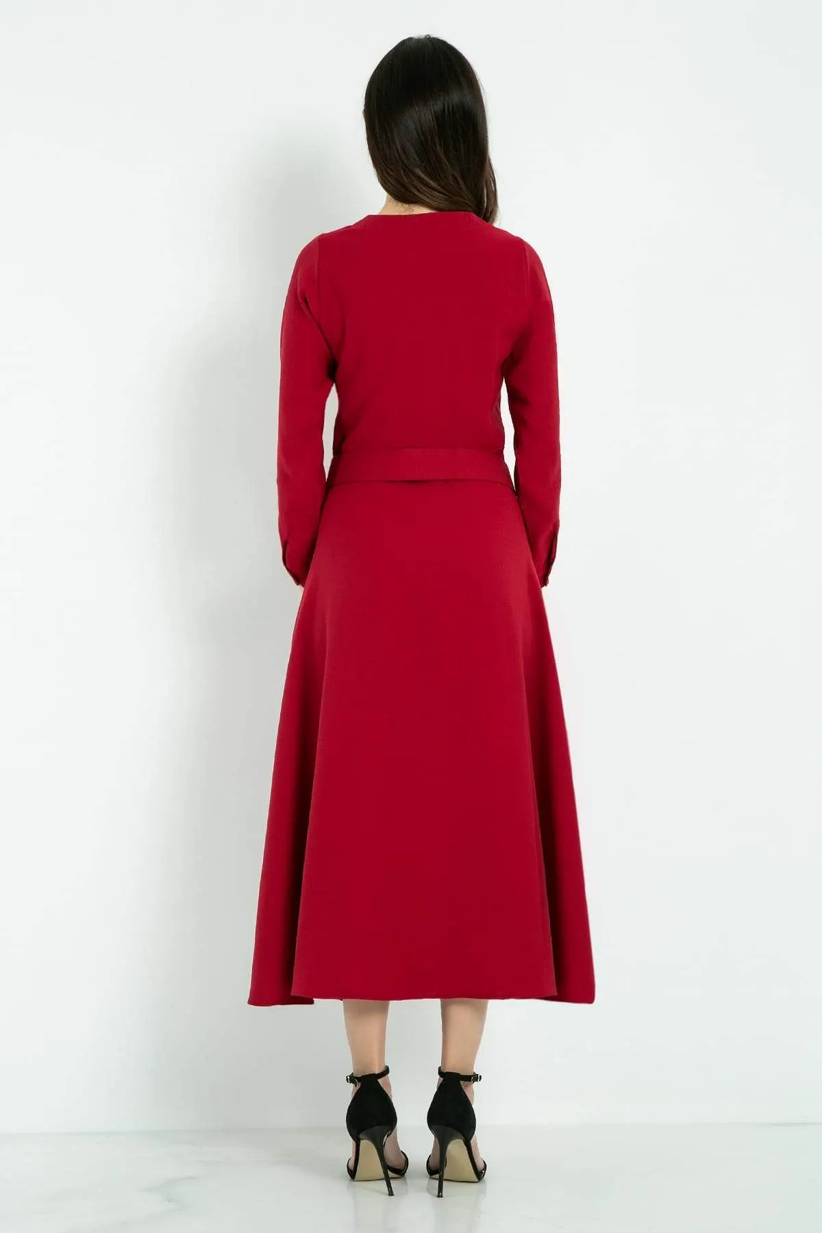 13014 Red Belt Wrap Dress