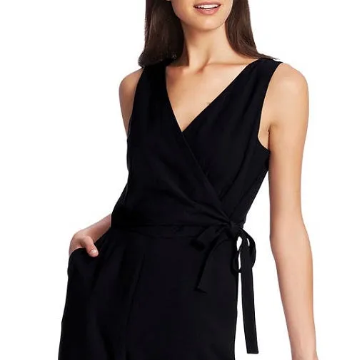 1.STATE Women's Pocketed Sleeveless V Neck Evening Faux Wrap Wide Leg Jumpsuit Black