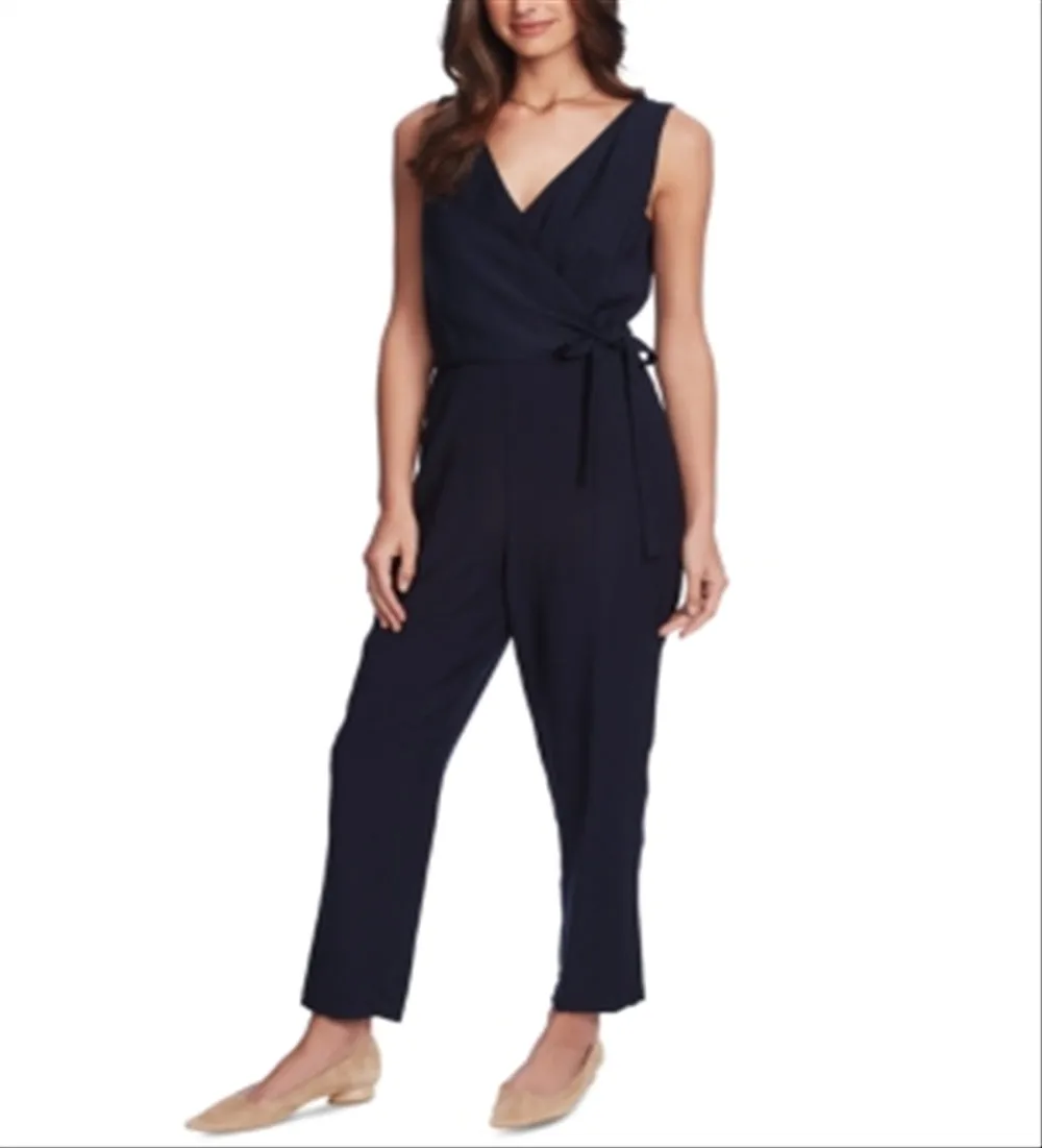 1.STATE Women's Pocketed Sleeveless V Neck Evening Faux Wrap Wide Leg Jumpsuit Black