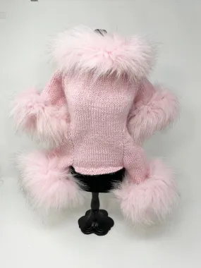 250  Pink Knit Jumpsuit with Fur Trim.  Size XS