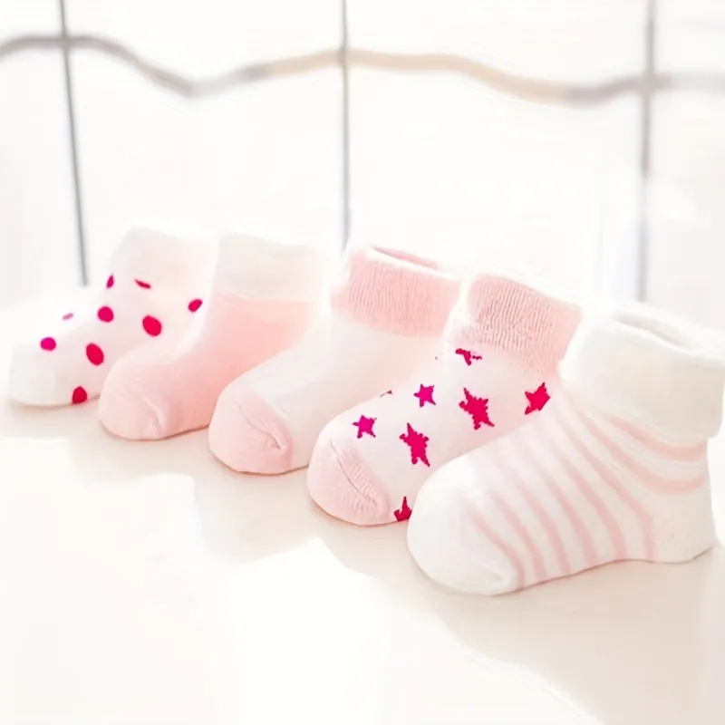 5pairs Baby Boys Girls Kids Thickened Warm Socks Shoes For Autumn Winter, Cartoon Pattern Cute Floor Socks, Toddlers Newborn Infants Children's Trendy Socks