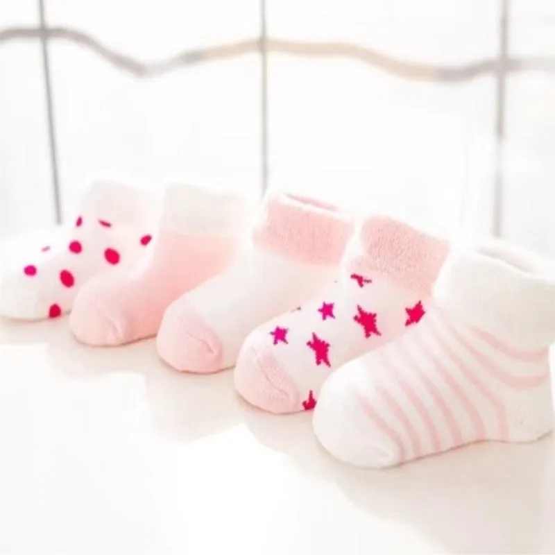 5pairs Baby Boys Girls Kids Thickened Warm Socks Shoes For Autumn Winter, Cartoon Pattern Cute Floor Socks, Toddlers Newborn Infants Children's Trendy Socks