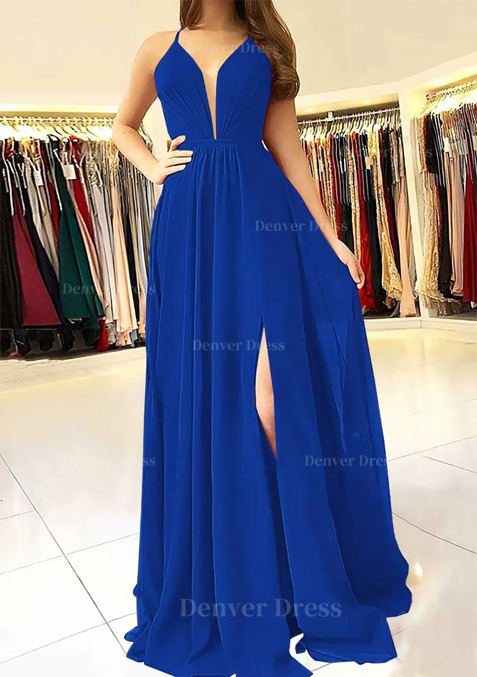 A-line/Princess Scalloped Neck Sleeveless Long/Floor-Length Chiffon Prom Dress With Split