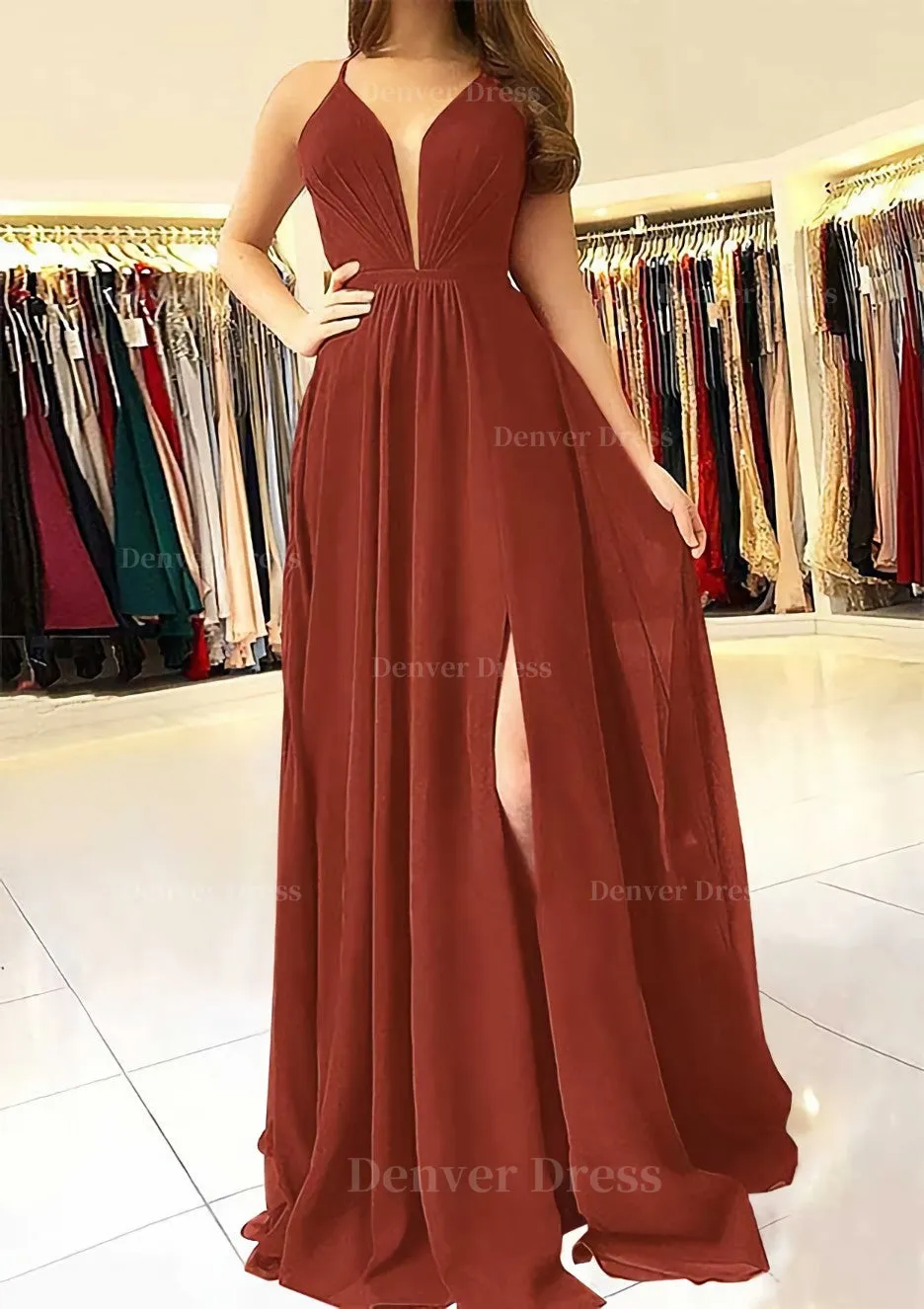 A-line/Princess Scalloped Neck Sleeveless Long/Floor-Length Chiffon Prom Dress With Split