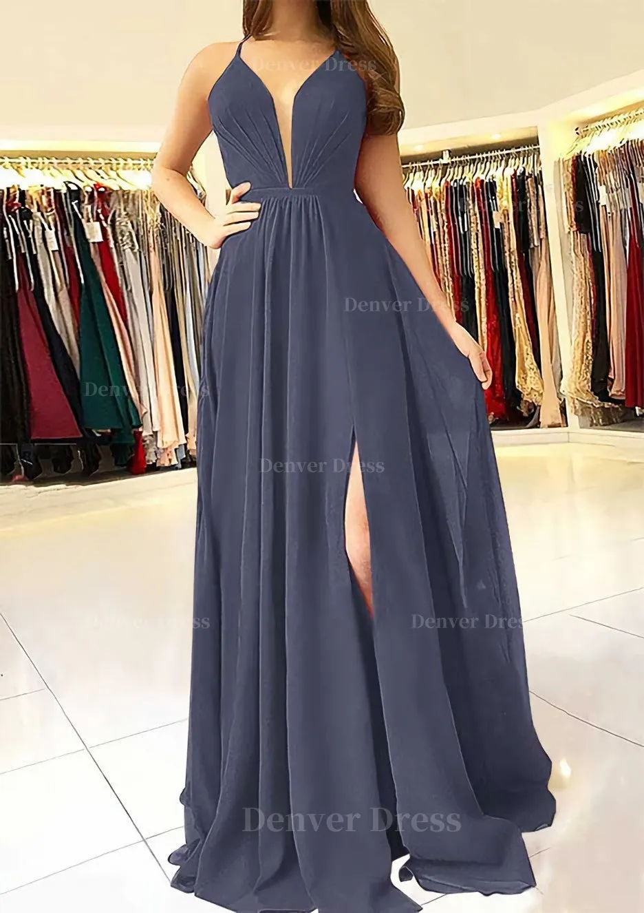 A-line/Princess Scalloped Neck Sleeveless Long/Floor-Length Chiffon Prom Dress With Split