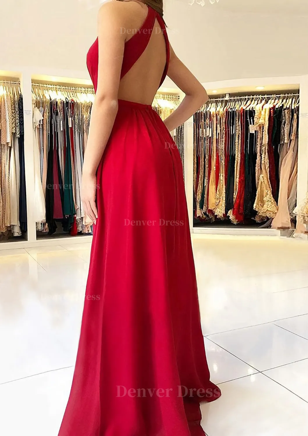 A-line/Princess Scalloped Neck Sleeveless Long/Floor-Length Chiffon Prom Dress With Split