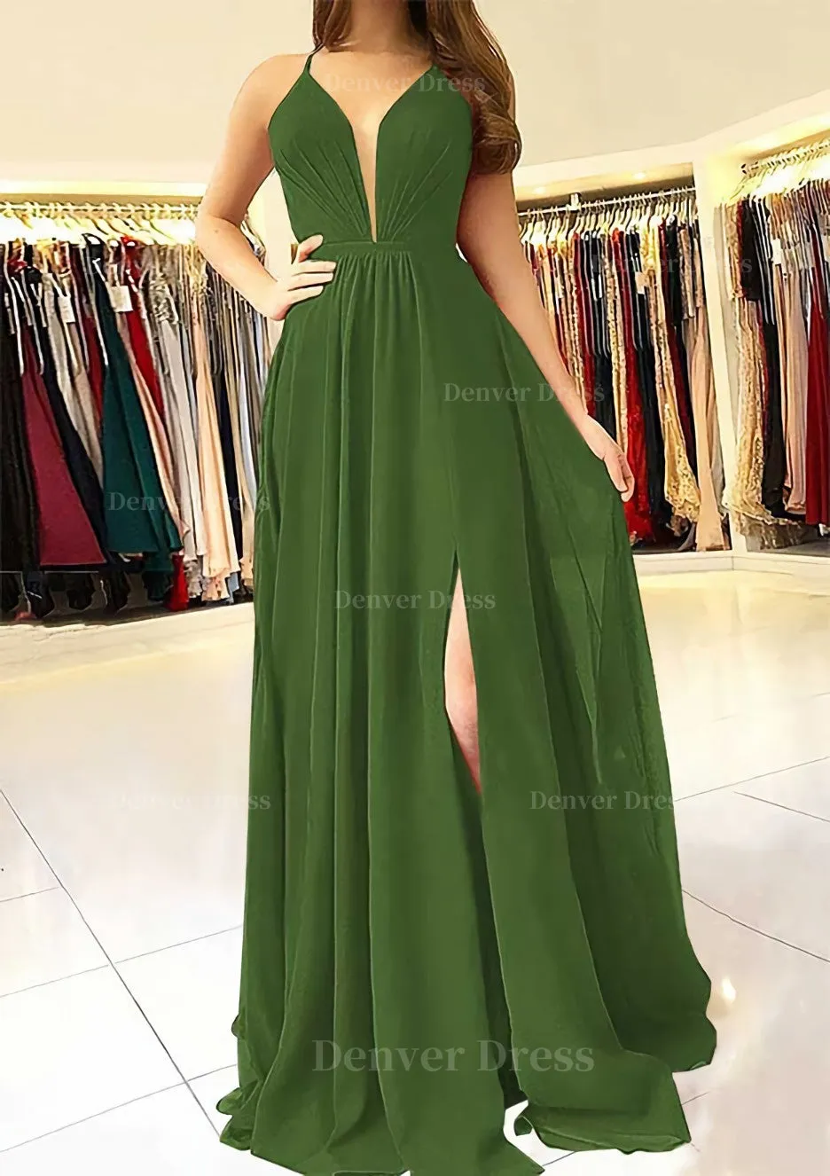 A-line/Princess Scalloped Neck Sleeveless Long/Floor-Length Chiffon Prom Dress With Split