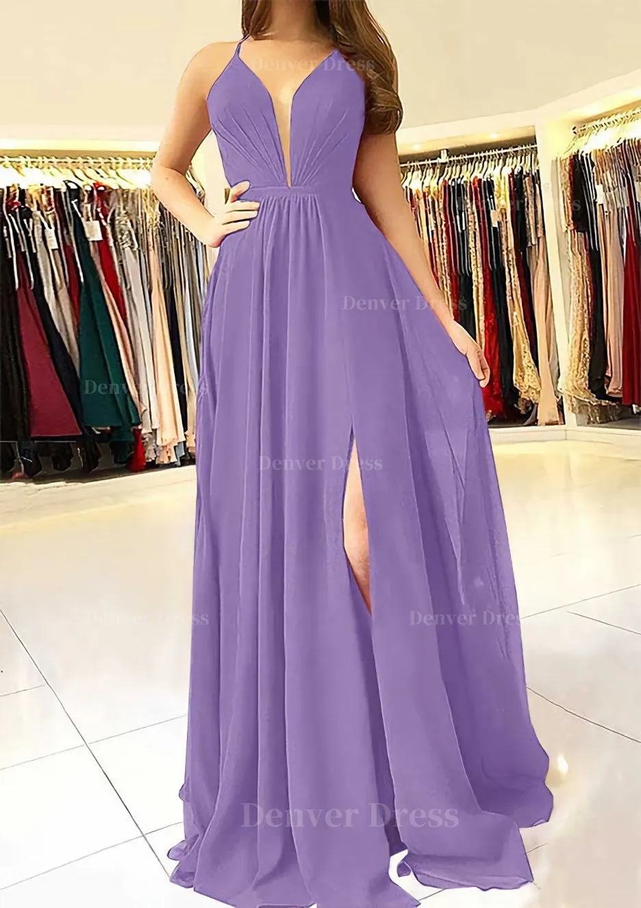 A-line/Princess Scalloped Neck Sleeveless Long/Floor-Length Chiffon Prom Dress With Split