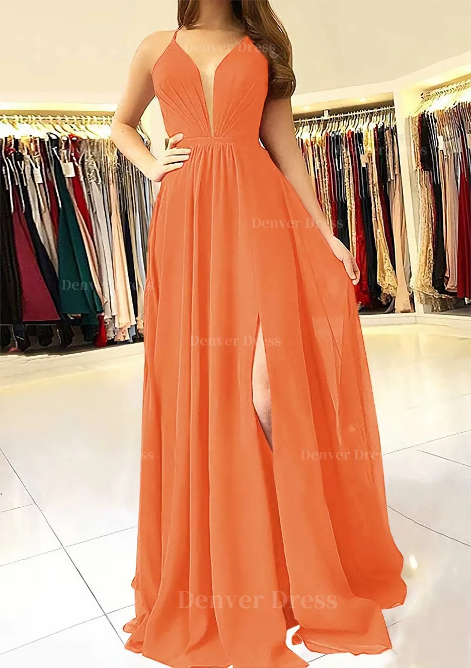 A-line/Princess Scalloped Neck Sleeveless Long/Floor-Length Chiffon Prom Dress With Split