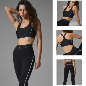 a*  Yoga suit with full logo Pilates two-piece sportswear set with soft cushioned skin friendly fabric