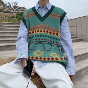 Aidase Sweater Vest Men College Retro Knitted Unisex Autumn Winter Korean Style Trendy Loose All-match V-neck Harajuku Ins Sleeveless