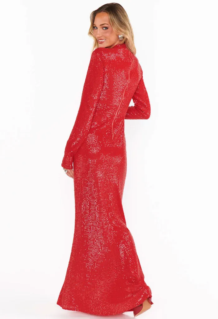 All Out Maxi Dress-Red Sequin