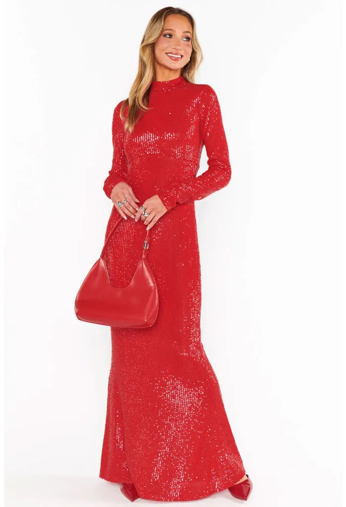 All Out Maxi Dress-Red Sequin