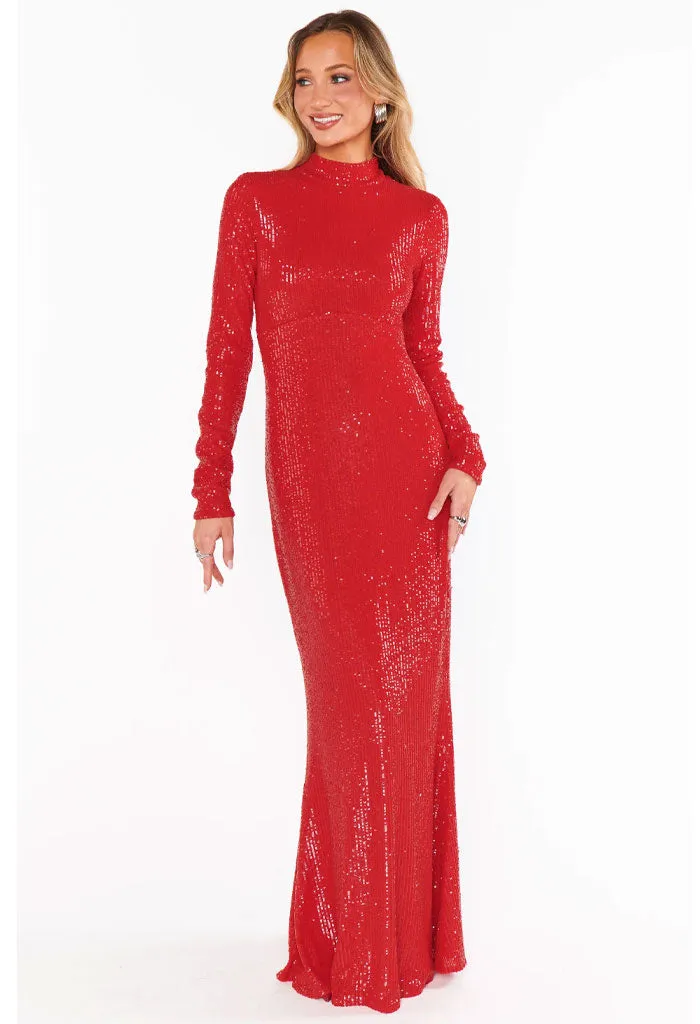 All Out Maxi Dress-Red Sequin