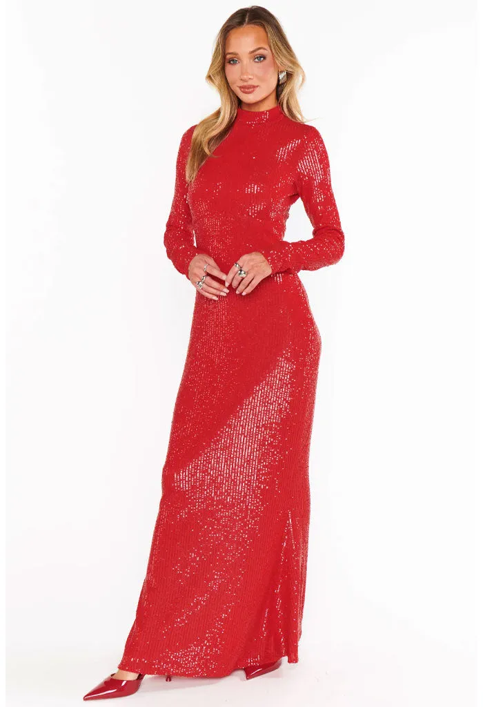 All Out Maxi Dress-Red Sequin