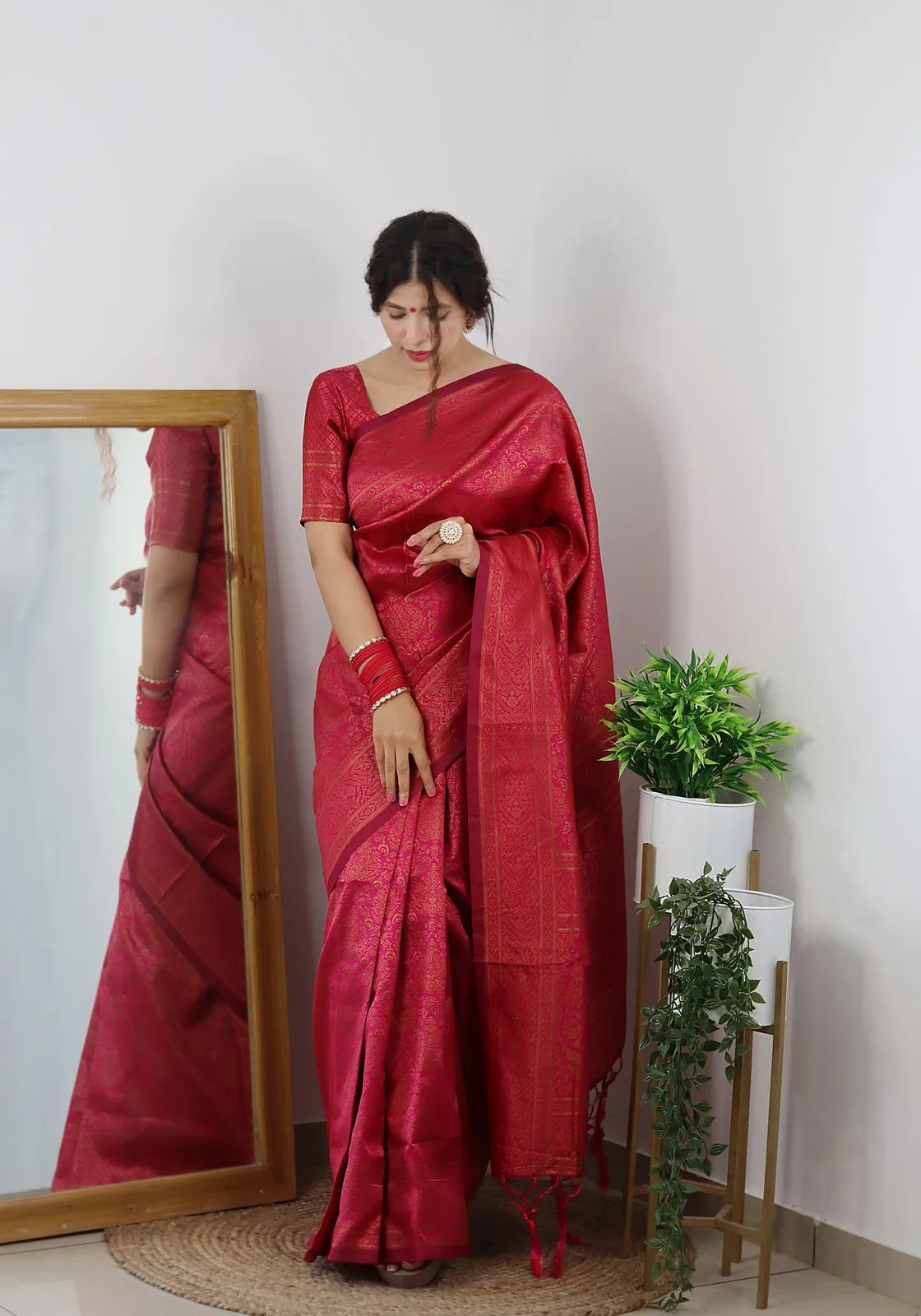 Amazing Dark Pink Soft Banarasi Silk Saree With Trendy Blouse Piece