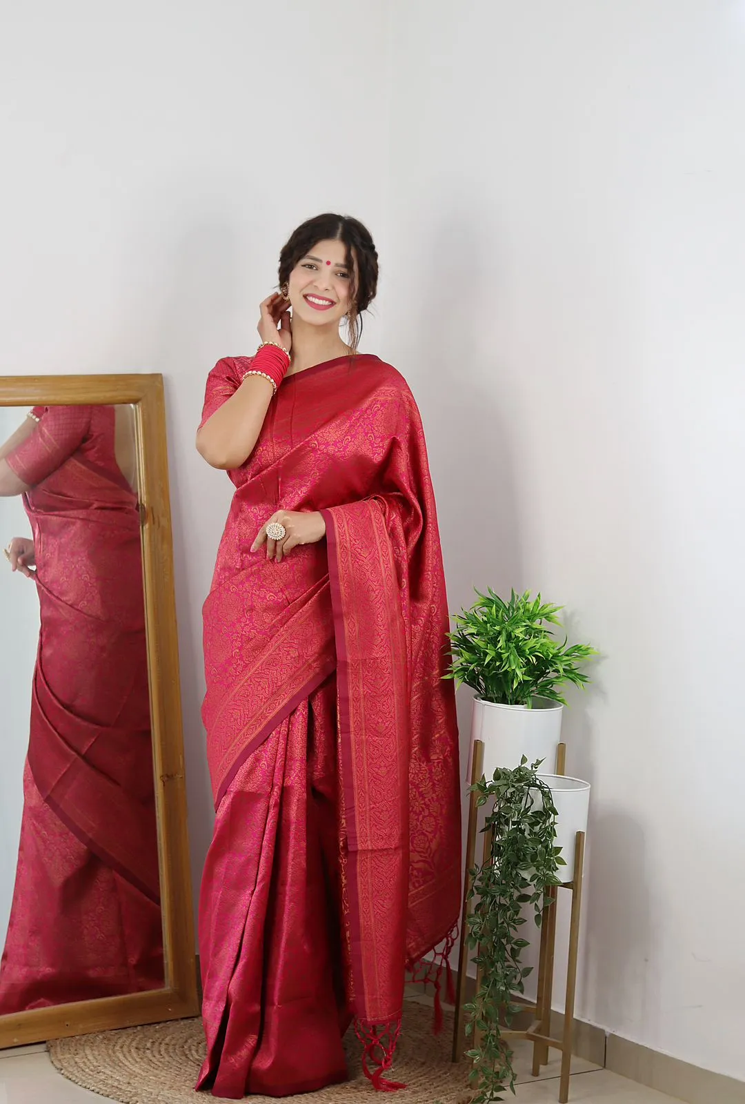 Amazing Dark Pink Soft Banarasi Silk Saree With Trendy Blouse Piece