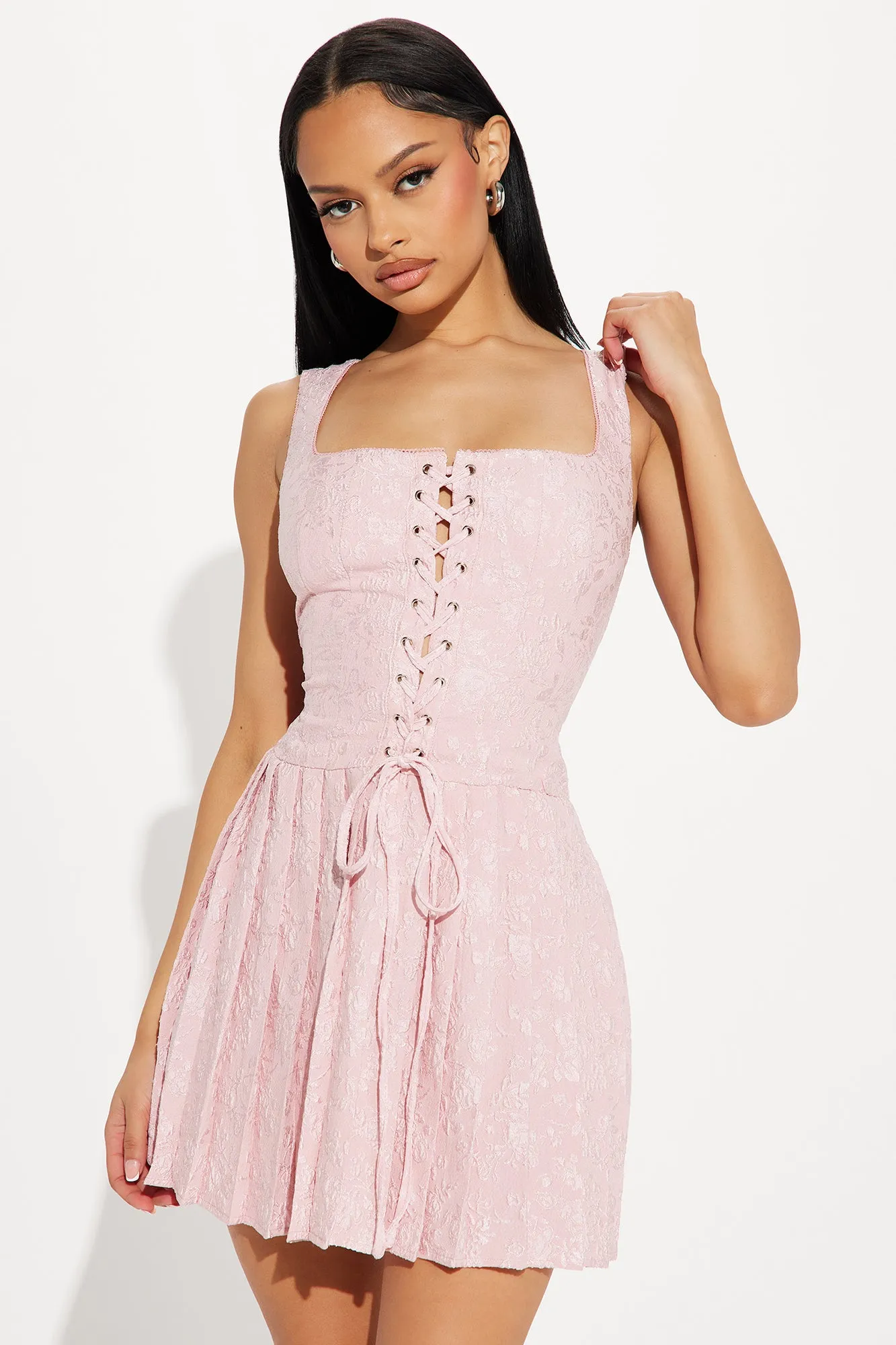 Amelia Jacquard Mini Dress - Pink