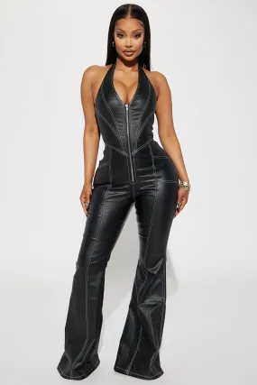 Another Guestlist Faux Leather Jumpsuit - Black