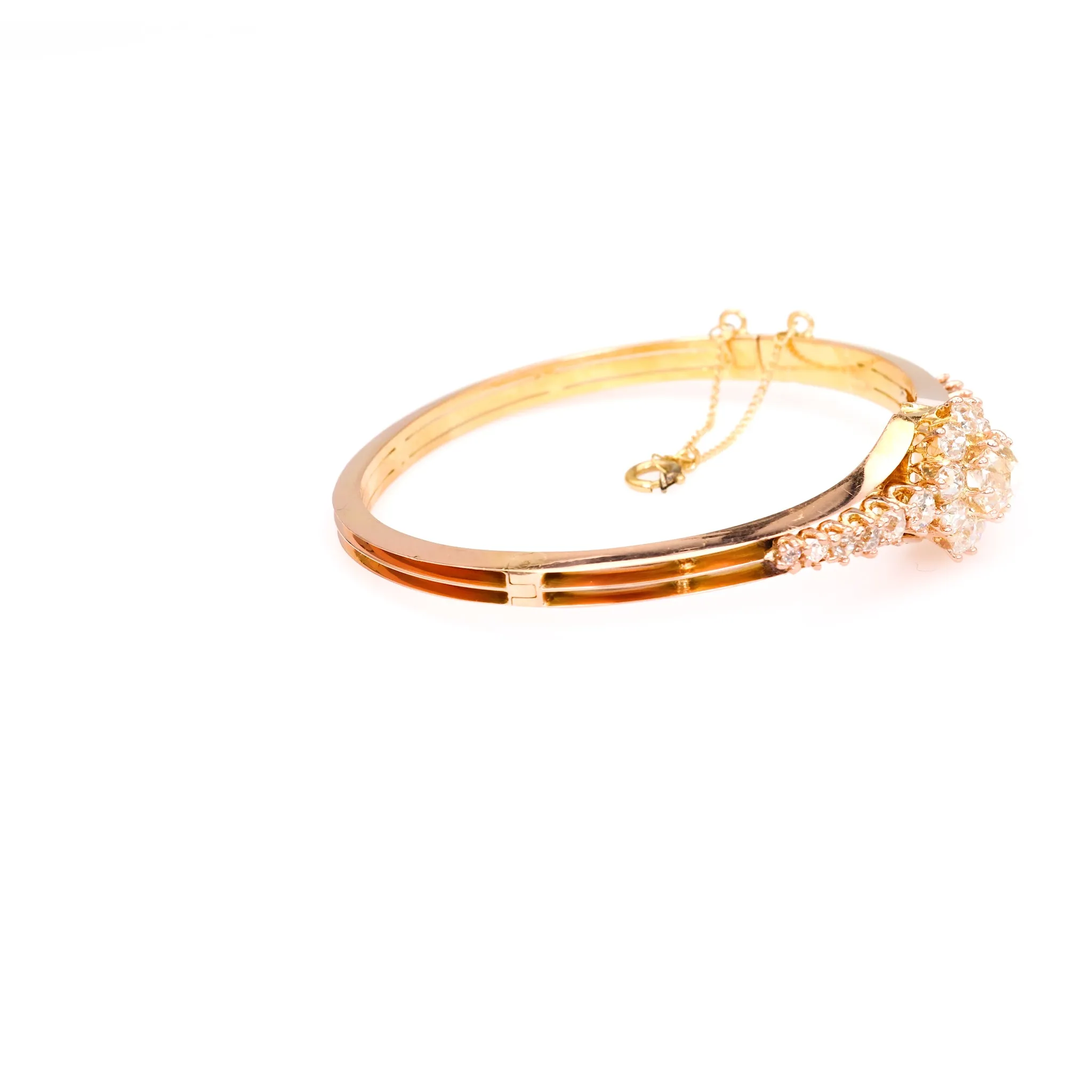 Antique French Diamond 18k Rose Gold Bangle Bracelet