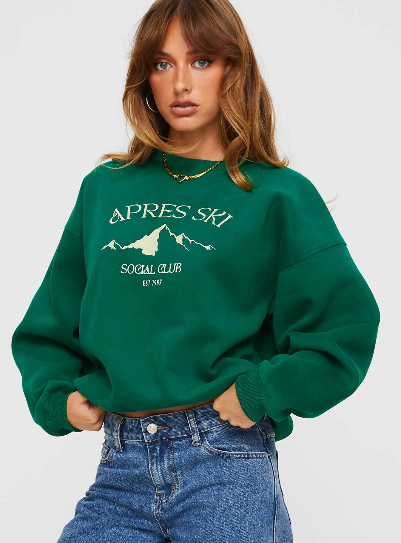 Apres Ski Crew Neck Sweatshirt Green / Cream