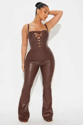 Ashlyn Faux Leather Jumpsuit - Brown