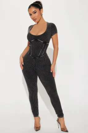 Aspen Short Sleeve Ribbed Jumpsuit - Black