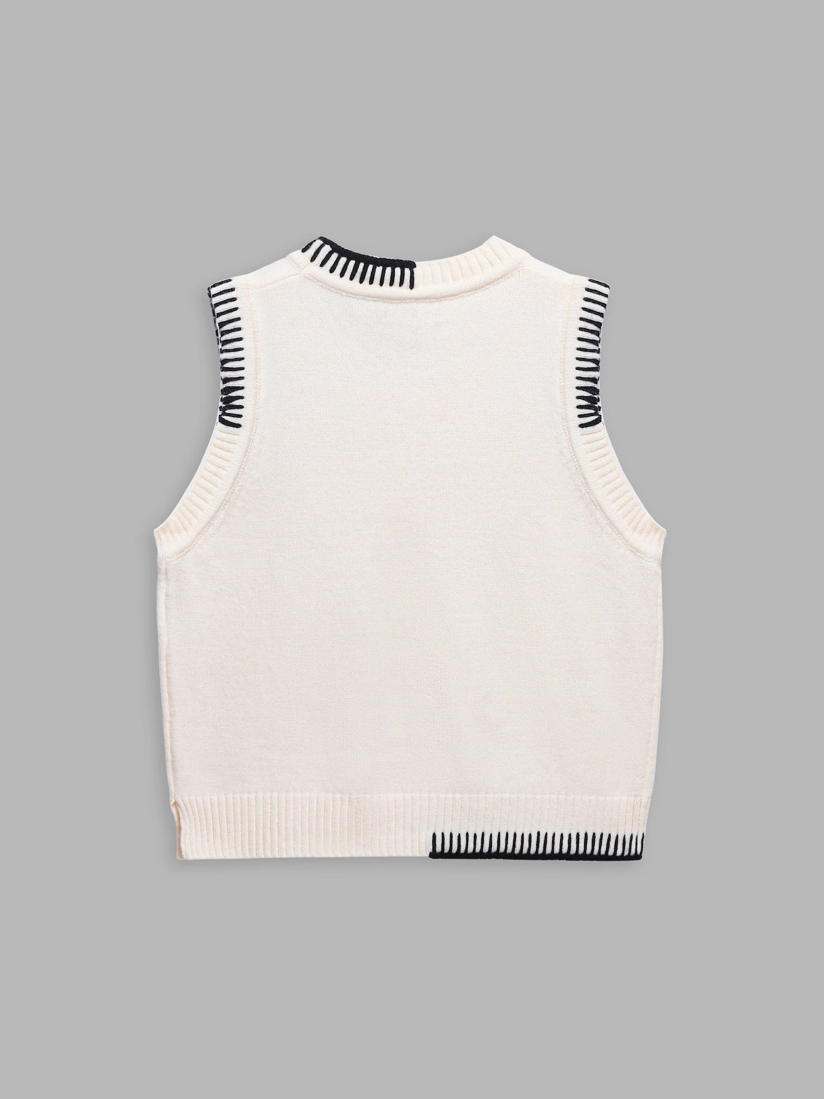 Asymmetrical Color-Block Knitted Whipstitched Vest