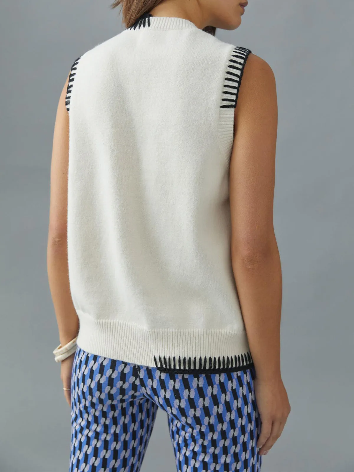 Asymmetrical Color-Block Knitted Whipstitched Vest