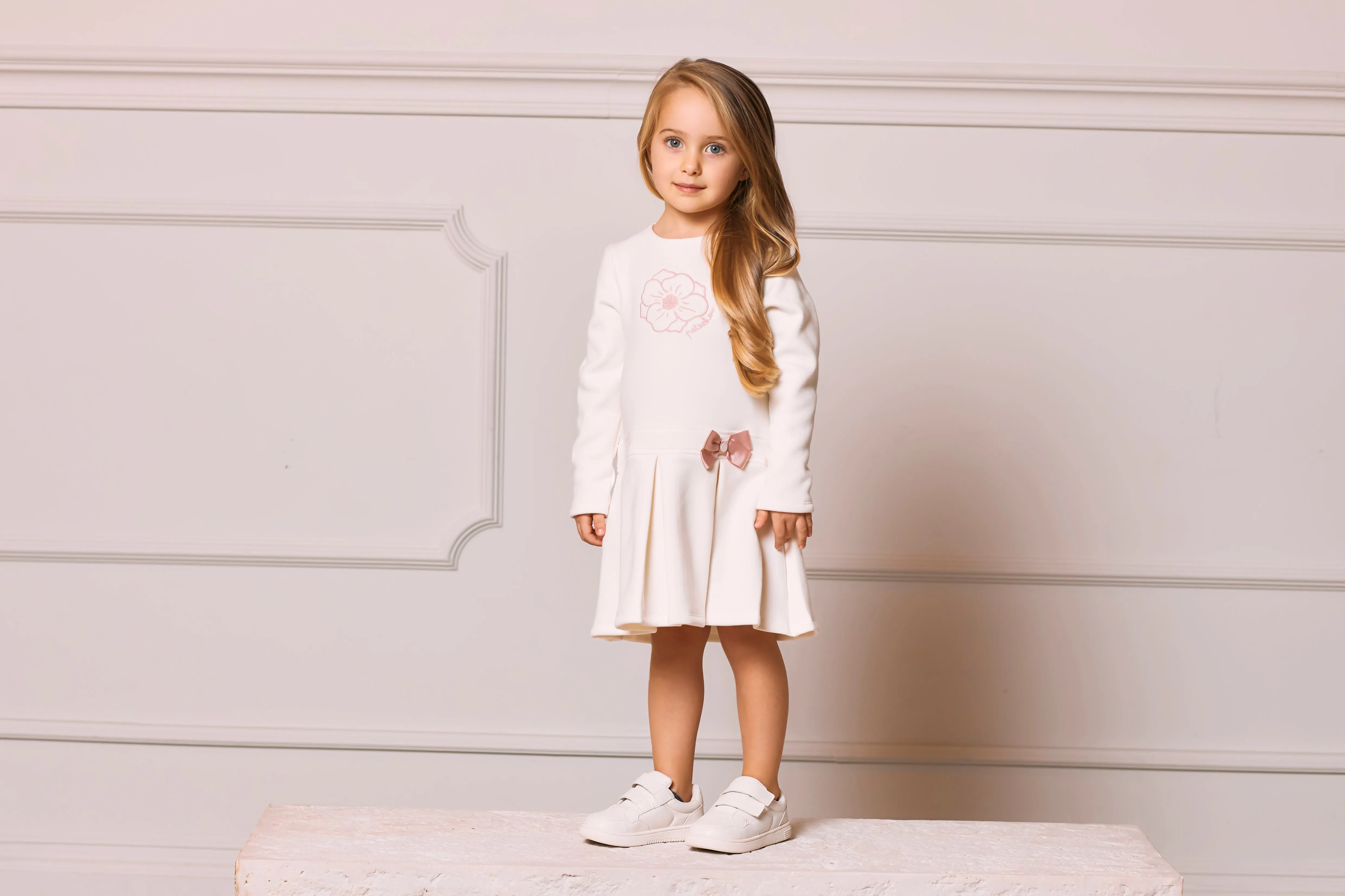 AW24 Patachou Girls Ivory & Pink Embroidered Dress