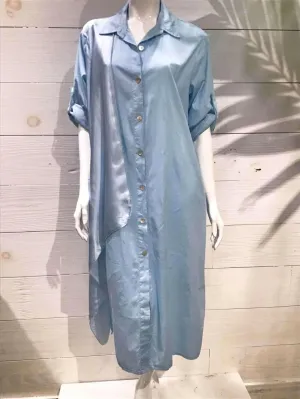 Baby Blue Silky Layer Cotton Shirt Italian Dress