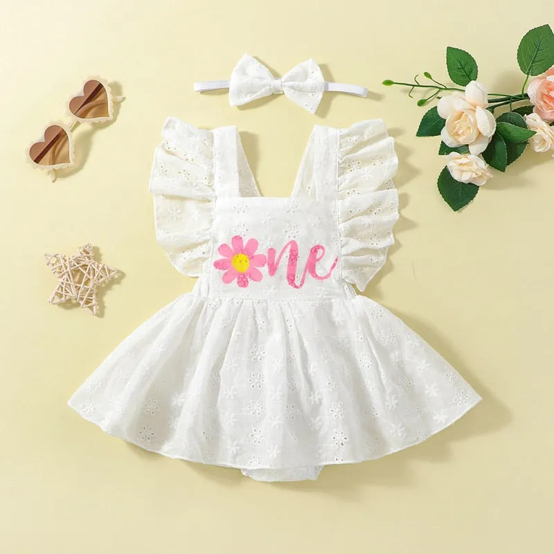 Baby Girl First Birthday Romper - Daisy One Romper