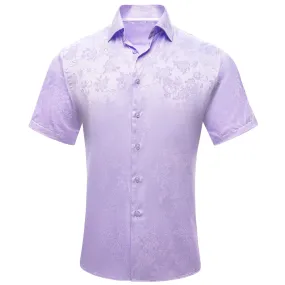 Baby Purple Floral Silk Men's Short Sleeve Shirt