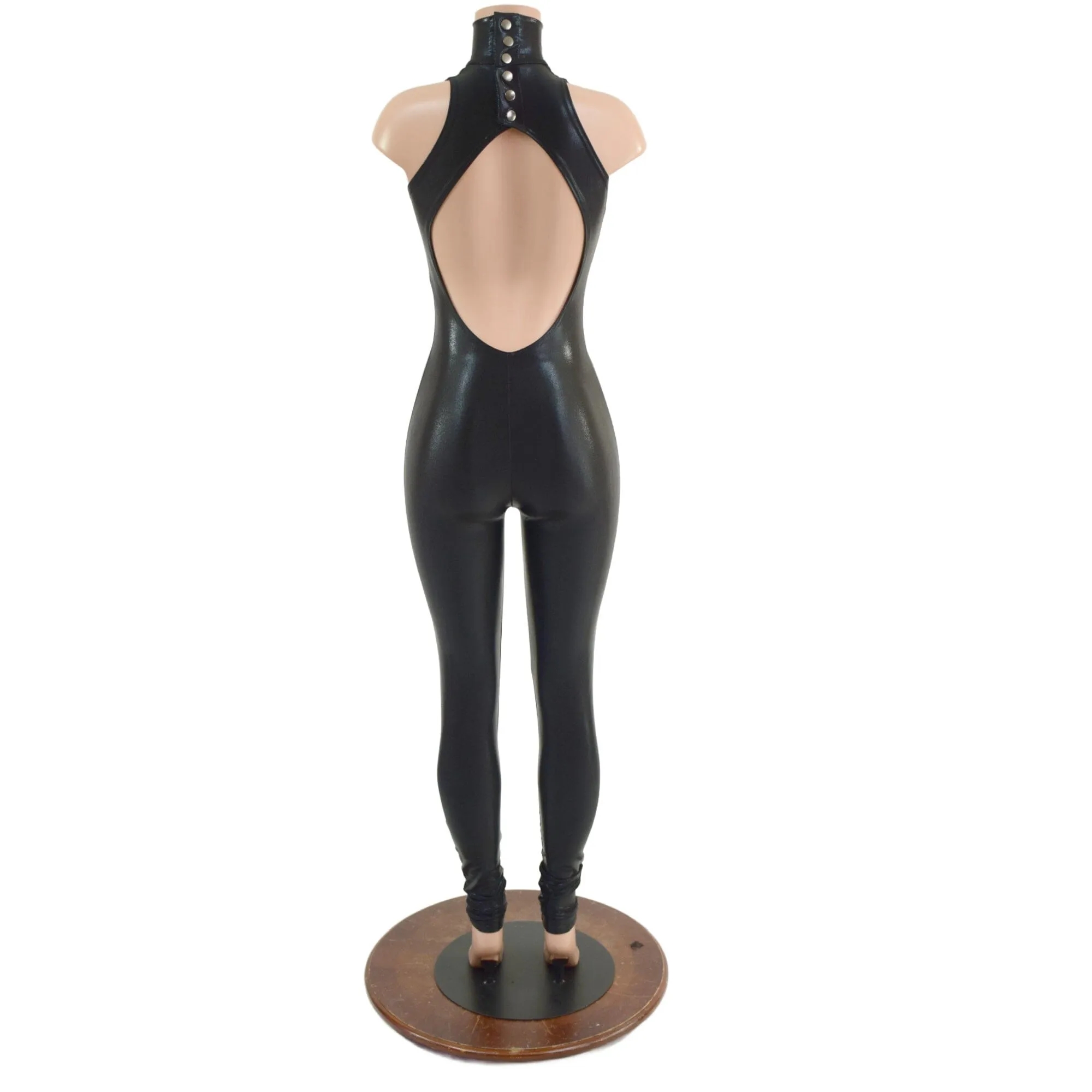 Backless Black Mystique Catsuit with Snap Back Turtleneck