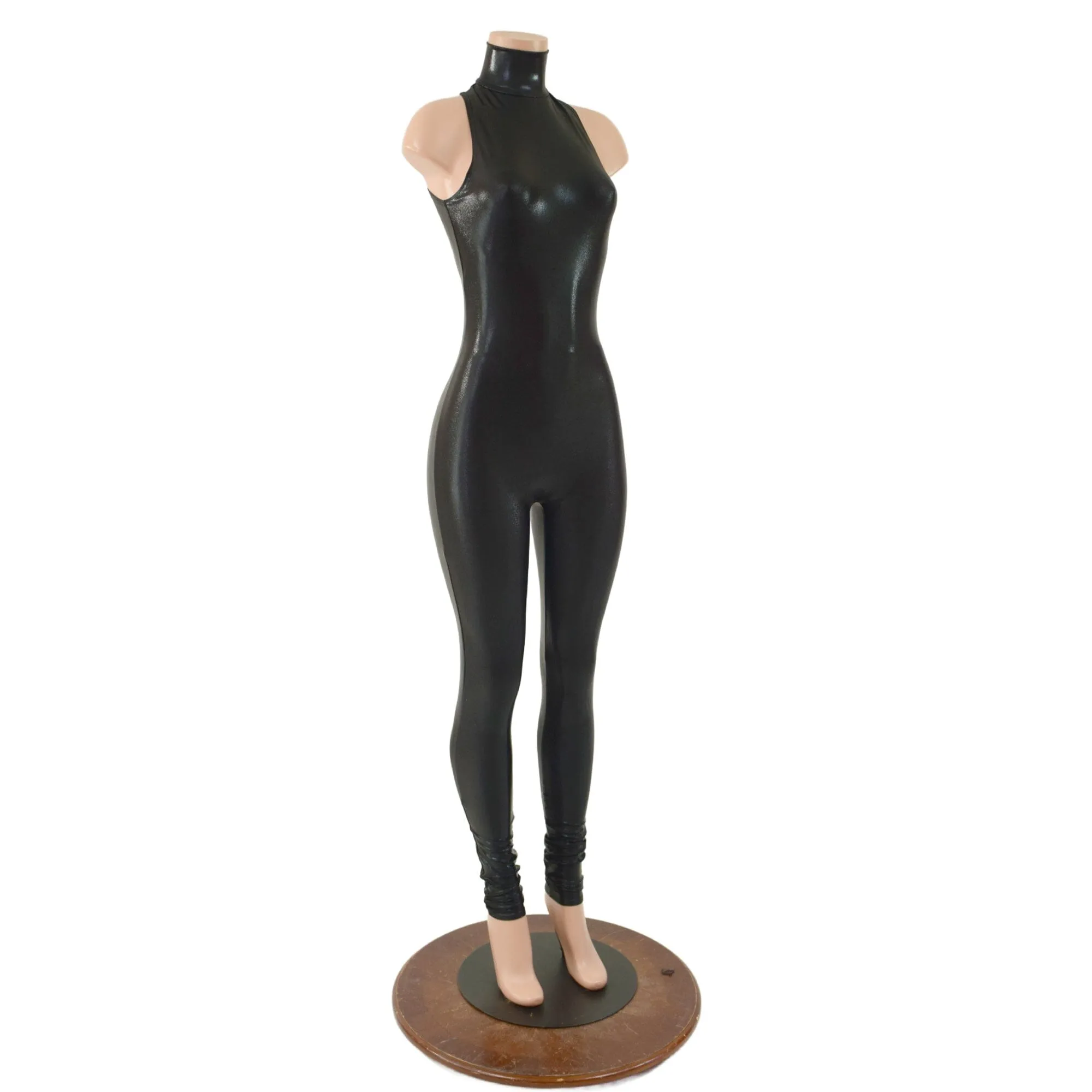 Backless Black Mystique Catsuit with Snap Back Turtleneck