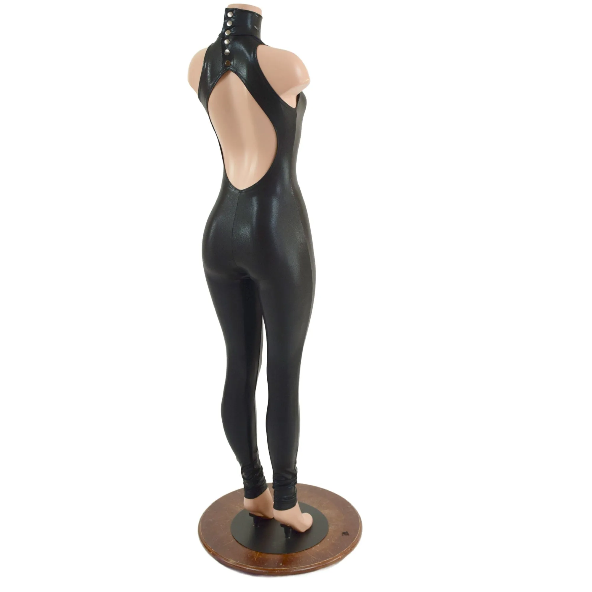 Backless Black Mystique Catsuit with Snap Back Turtleneck