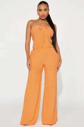 Balcony View Terry Cloth Jumpsuit - Orange