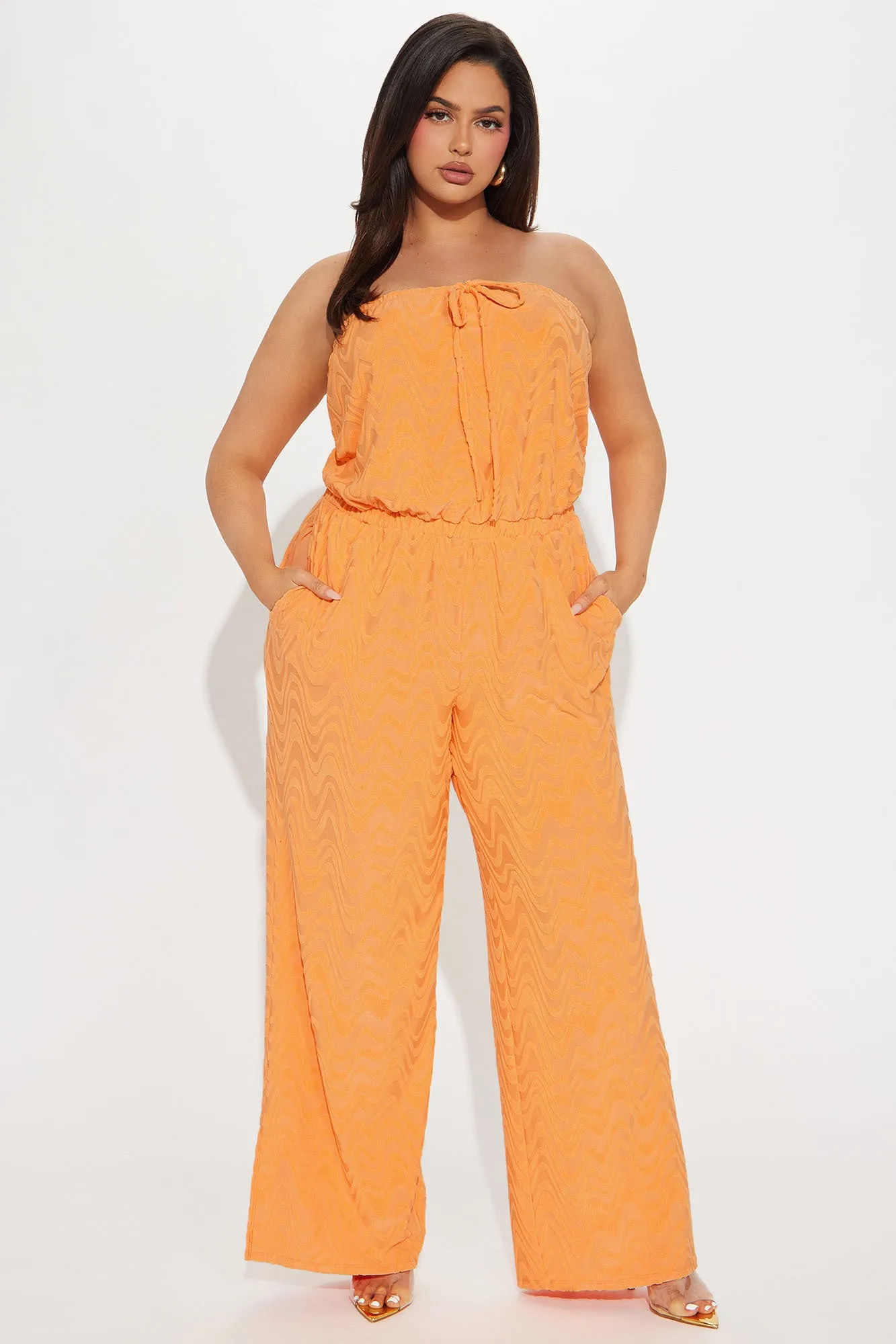 Balcony View Terry Cloth Jumpsuit - Orange