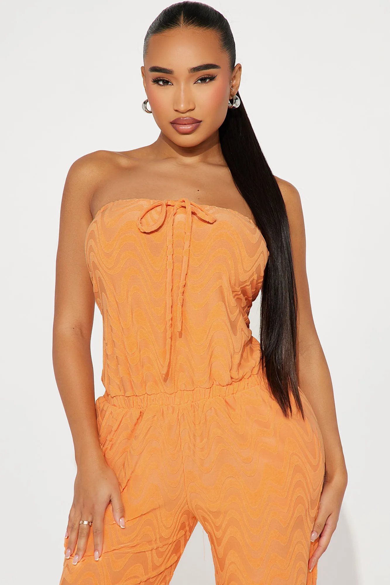 Balcony View Terry Cloth Jumpsuit - Orange