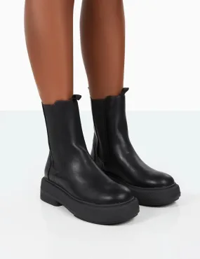 Barbie Black Pu Platform Chunky Sole Chelsea Boots