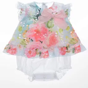 BARCELLINO - Floral Dress Romper, Bib & Hairband  - White