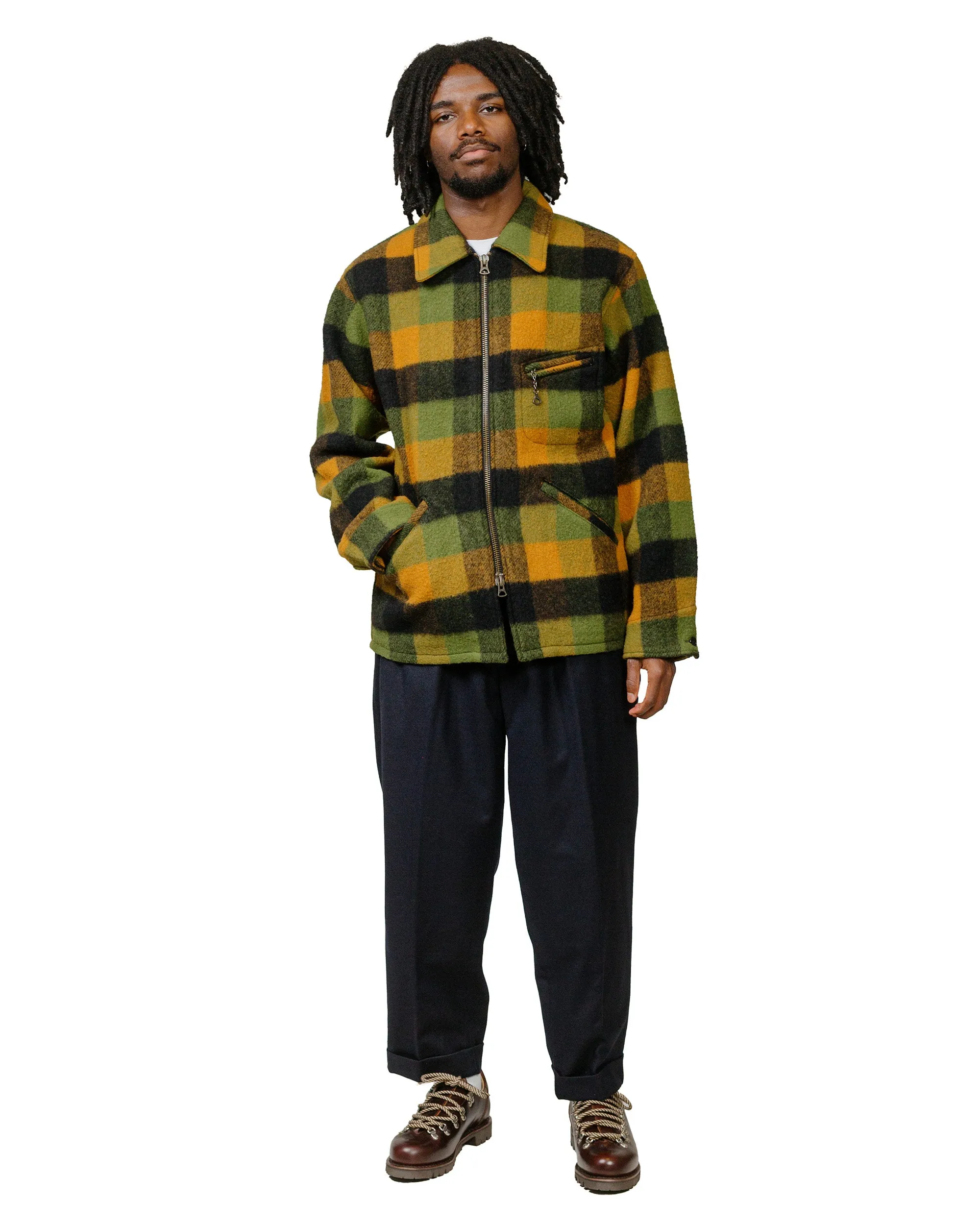 Beams Plus Sports Jacket Wool Plaid Green