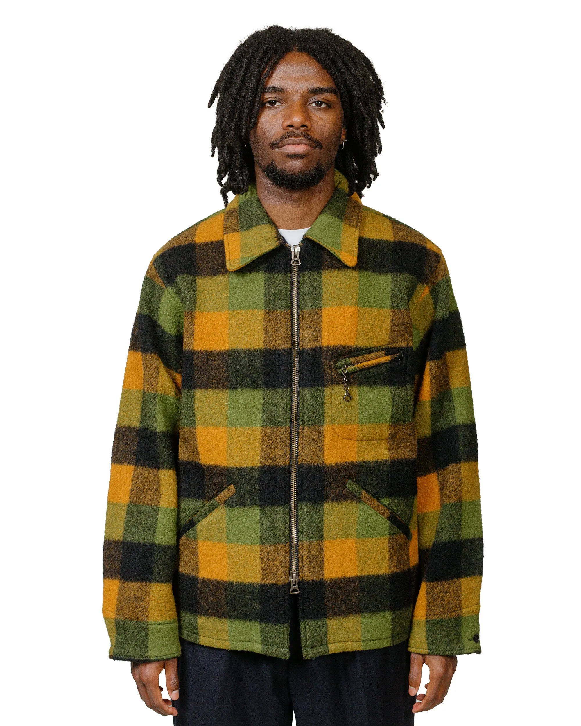 Beams Plus Sports Jacket Wool Plaid Green