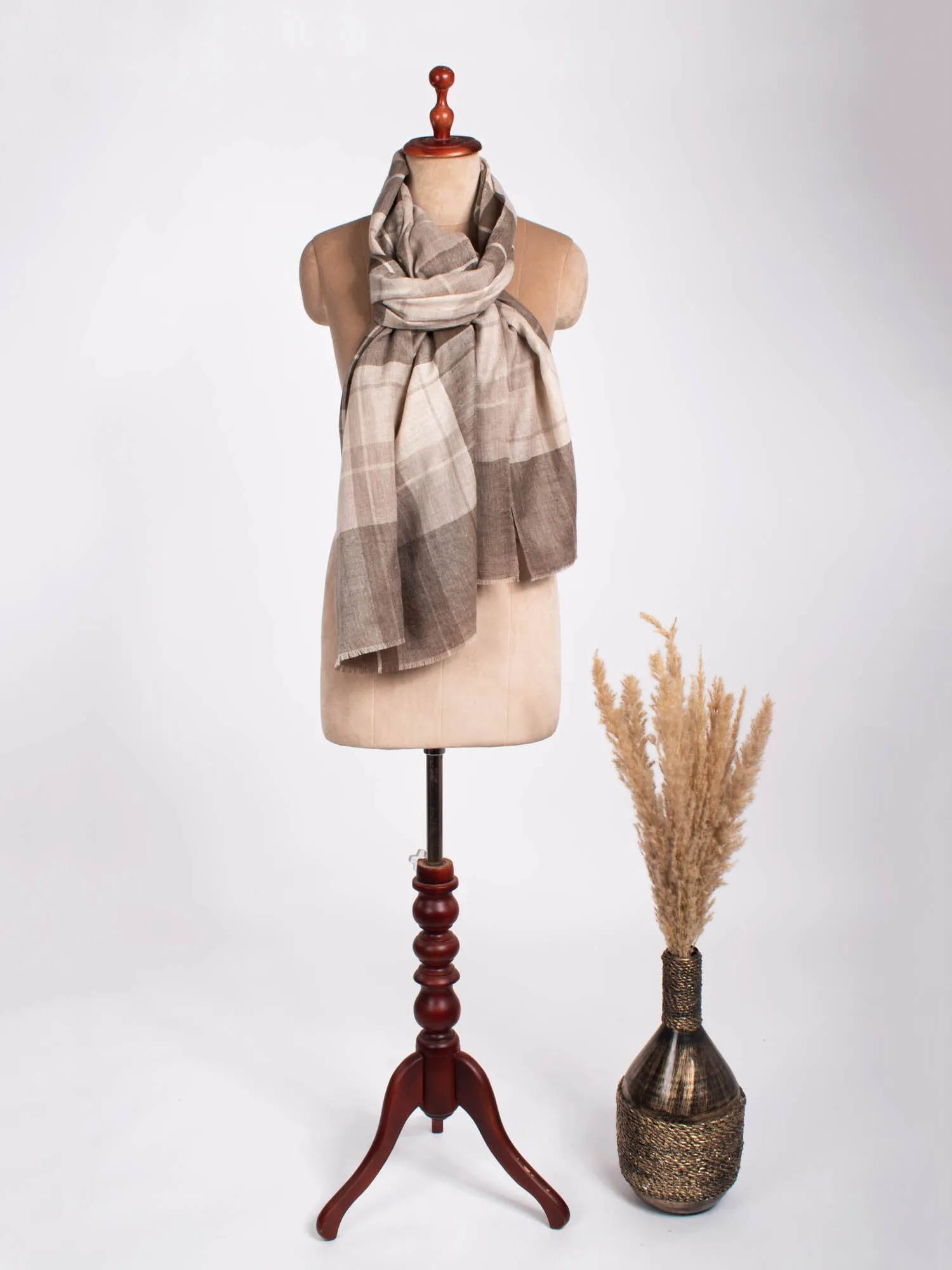 Beige White Feather Light Cashmere Scarf - NOVATO