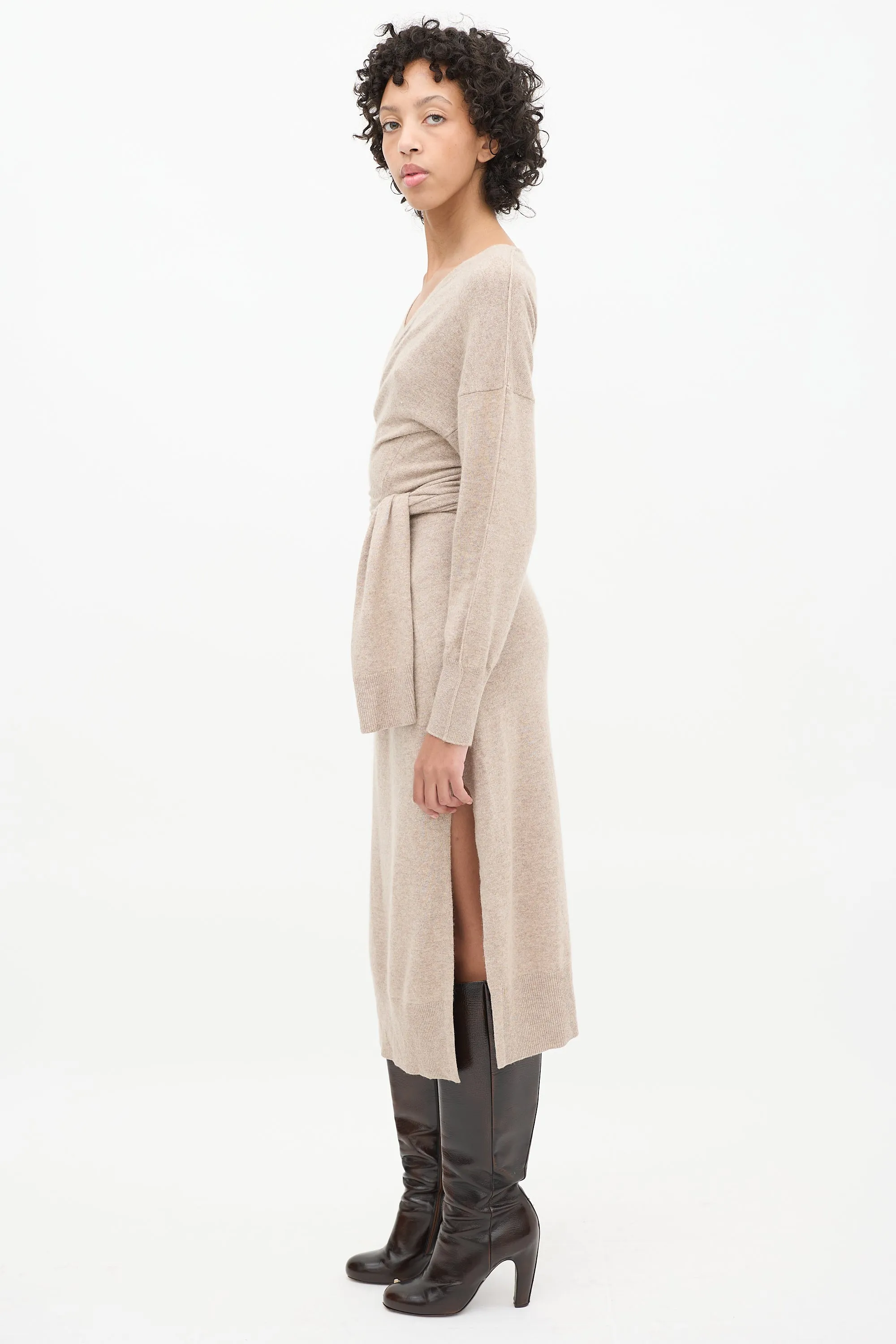 Beige Wool Wrap Skyla Dress