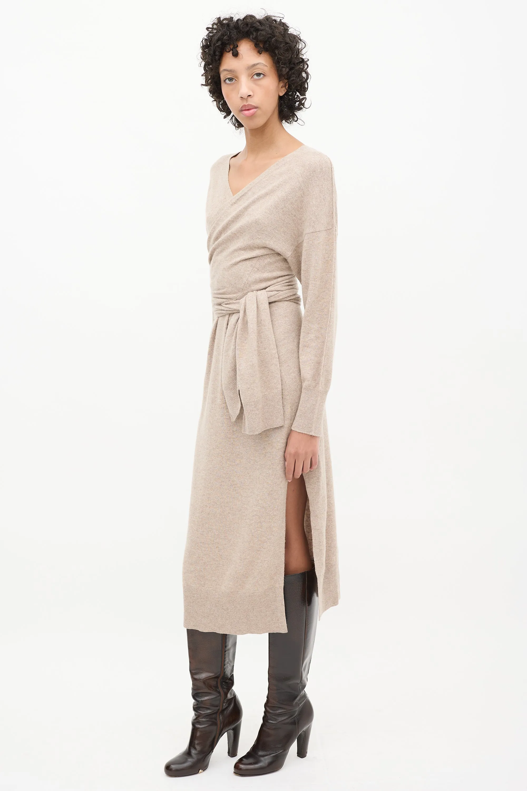 Beige Wool Wrap Skyla Dress