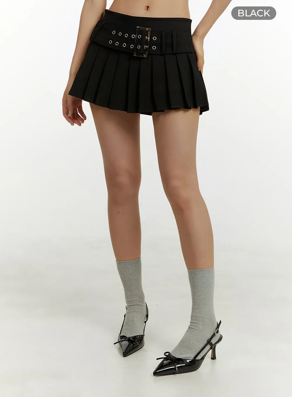 Belted Pleated Mini Skirt CY408